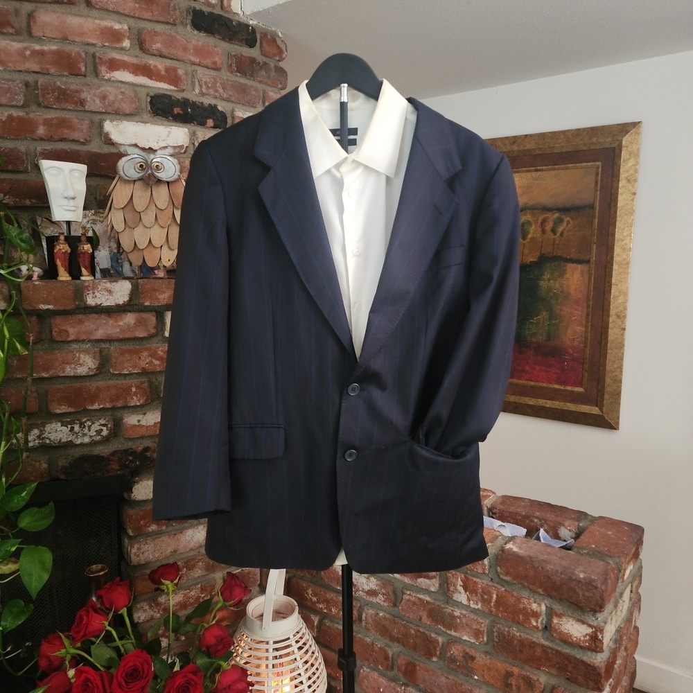 Yves Saint Laurent Navy With Blue Stripes Striped Suit Blazer